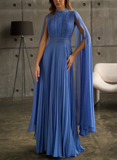 A-Line High Neck Floor-Length Chiffon Mother Of The Bride Dresses With Pleated