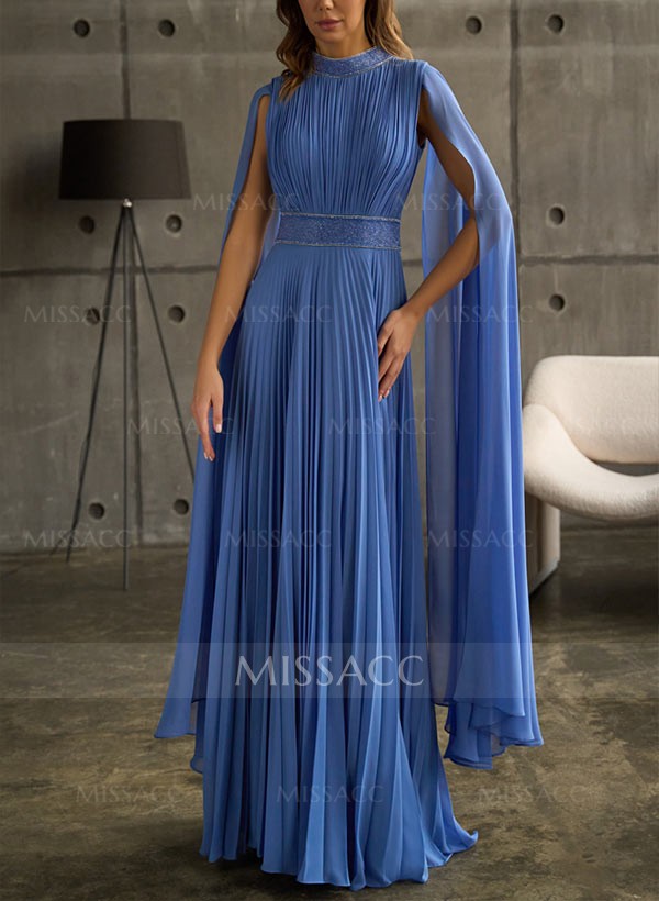 A-Line High Neck Floor-Length Chiffon Mother Of The Bride Dresses With Pleated