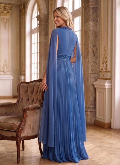 A-Line High Neck Floor-Length Chiffon Mother Of The Bride Dresses With Pleated