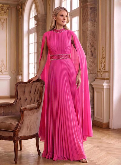 A-Line High Neck Floor-Length Chiffon Mother Of The Bride Dresses With Pleated