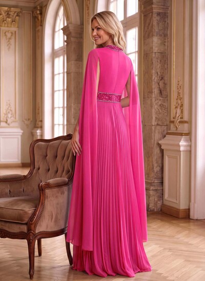 A-Line High Neck Floor-Length Chiffon Mother Of The Bride Dresses With Pleated
