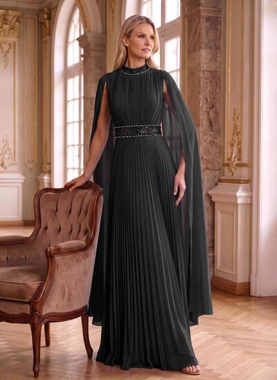 A-Line High Neck Floor-Length Chiffon Mother Of The Bride Dresses With Pleated