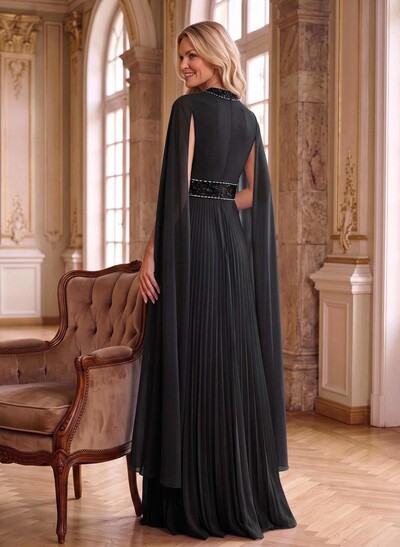 A-Line High Neck Floor-Length Chiffon Mother Of The Bride Dresses With Pleated