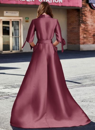 A-Line V-Neck 1/2 Sleeves Satin Mother Of The Bride Dresses With Sash A-Line V-Neck 1/2 Sleeves Satin Mother Of The Bride Dresses With Sash