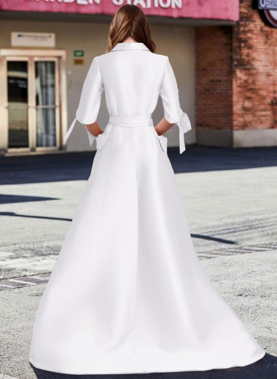 A-Line V-Neck 1/2 Sleeves Satin Mother Of The Bride Dresses With Sash