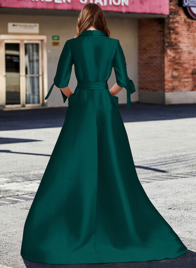 A-Line V-Neck 1/2 Sleeves Satin Mother Of The Bride Dresses With Sash