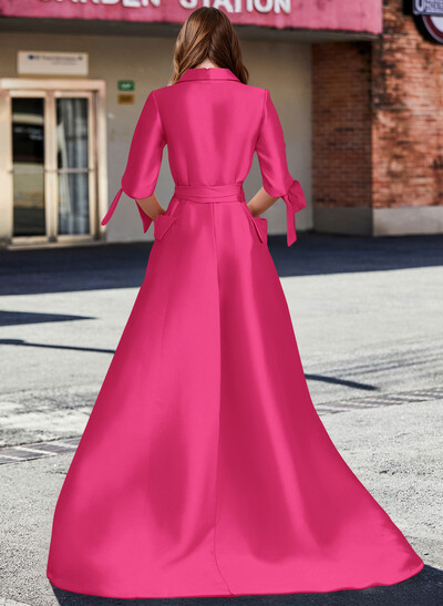 A-Line V-Neck 1/2 Sleeves Satin Mother Of The Bride Dresses With Sash