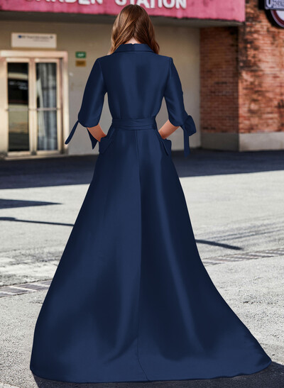 A-Line V-Neck 1/2 Sleeves Satin Mother Of The Bride Dresses With Sash