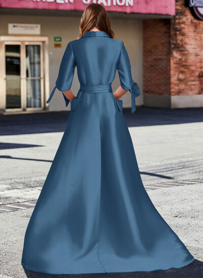A-Line V-Neck 1/2 Sleeves Satin Mother Of The Bride Dresses With Sash