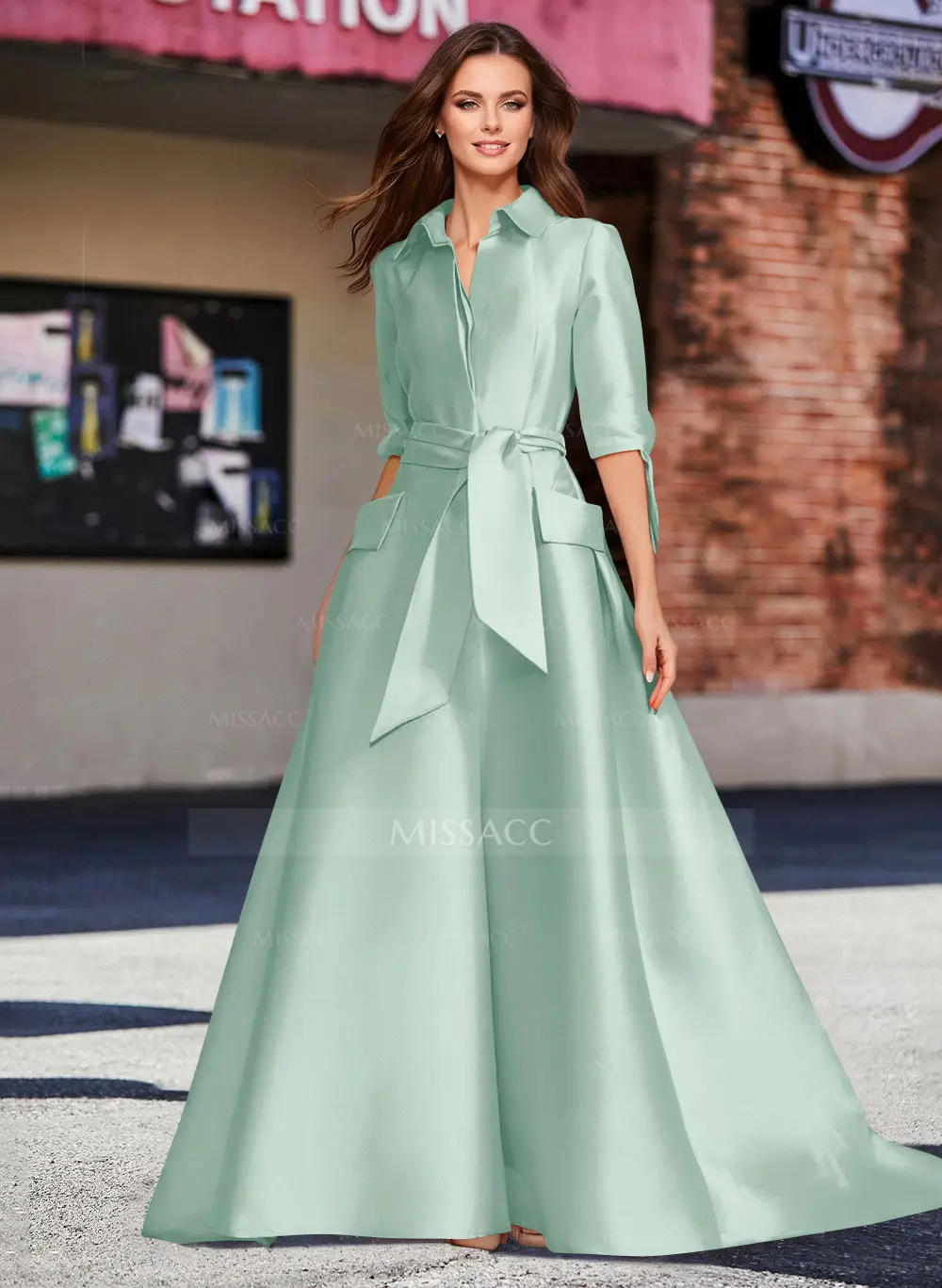 green emerald velvet dress Sequin-Bodice Long Prom Dress with Sash main image 1