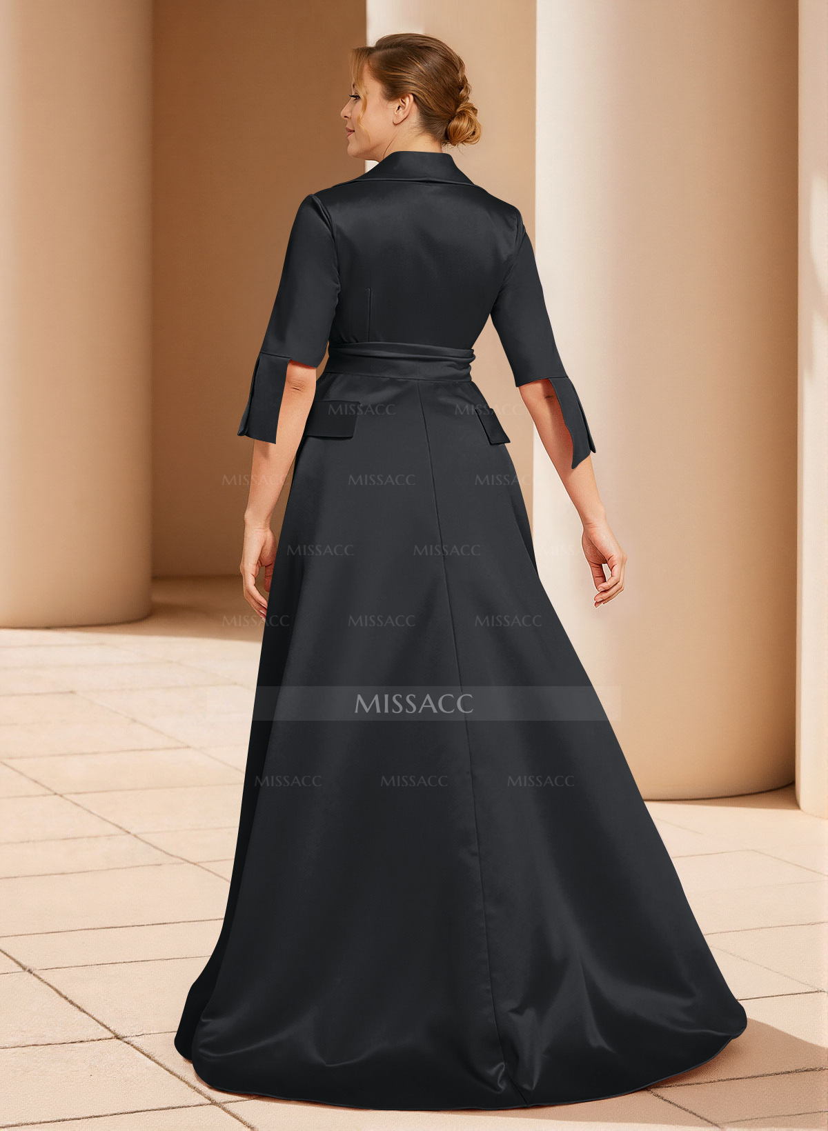 A-Line V-Neck 1/2 Sleeves Satin Mother Of The Bride Dresses With Sash