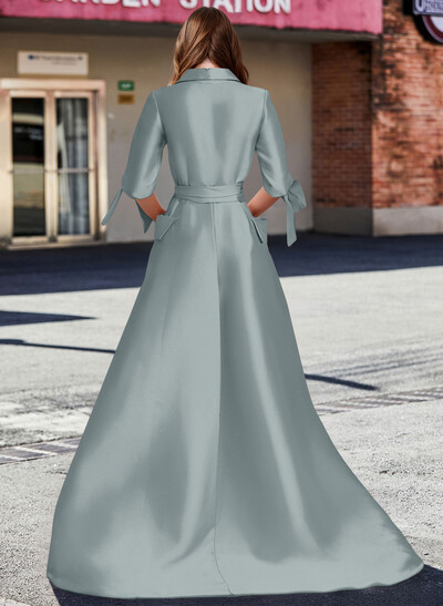 A-Line V-Neck 1/2 Sleeves Satin Mother Of The Bride Dresses With Sash