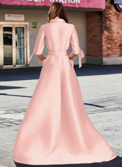 A-Line V-Neck 1/2 Sleeves Satin Mother Of The Bride Dresses With Sash