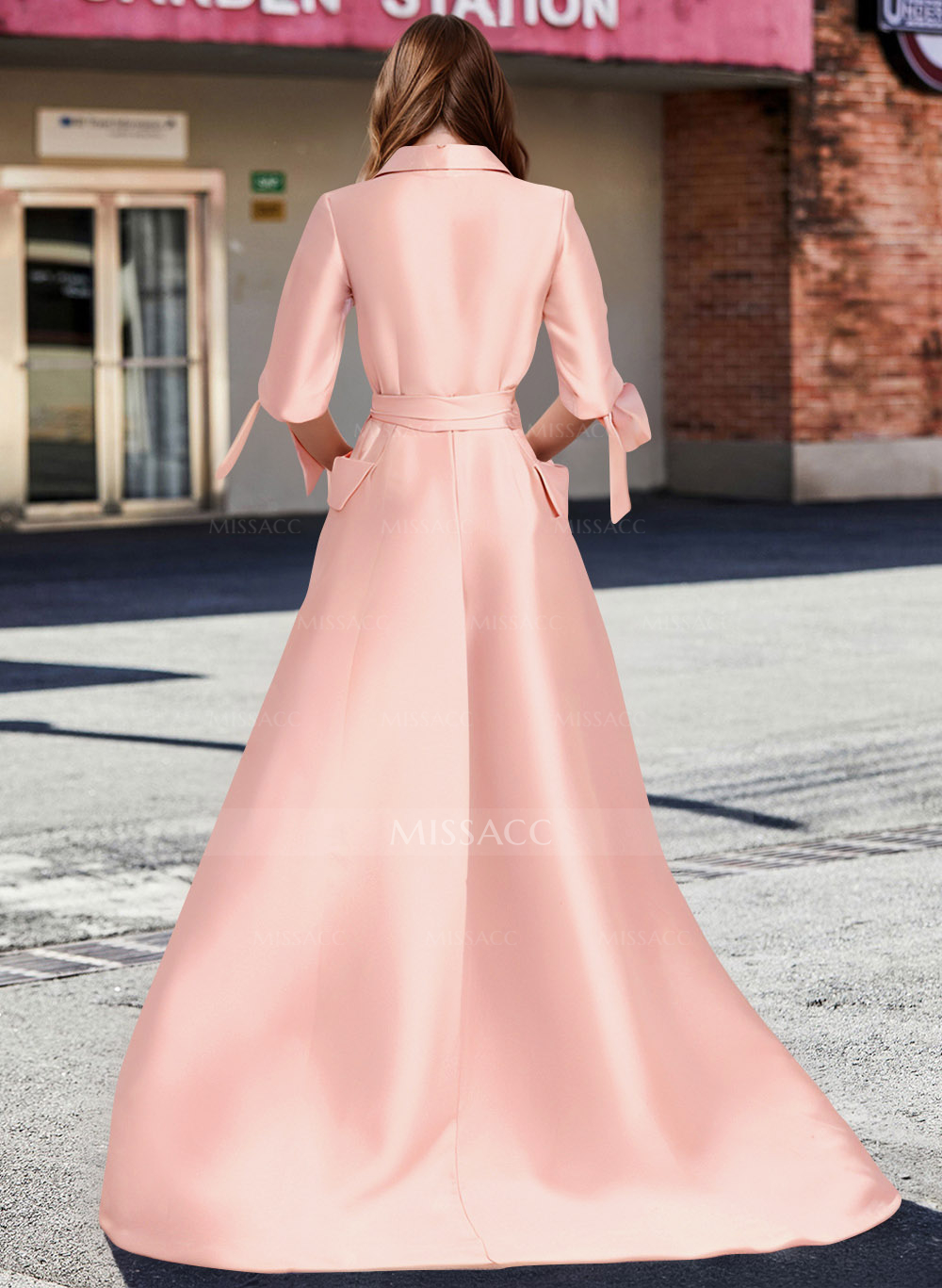 A-Line V-Neck 1/2 Sleeves Satin Mother Of The Bride Dresses With Sash