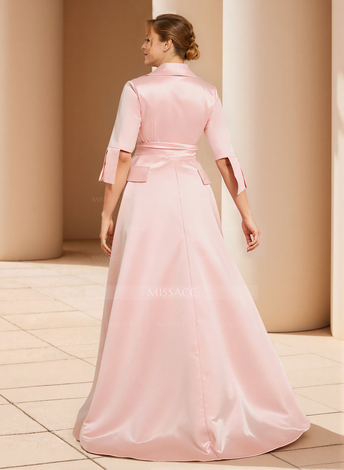 A-Line V-Neck 1/2 Sleeves Satin Mother Of The Bride Dresses With Sash