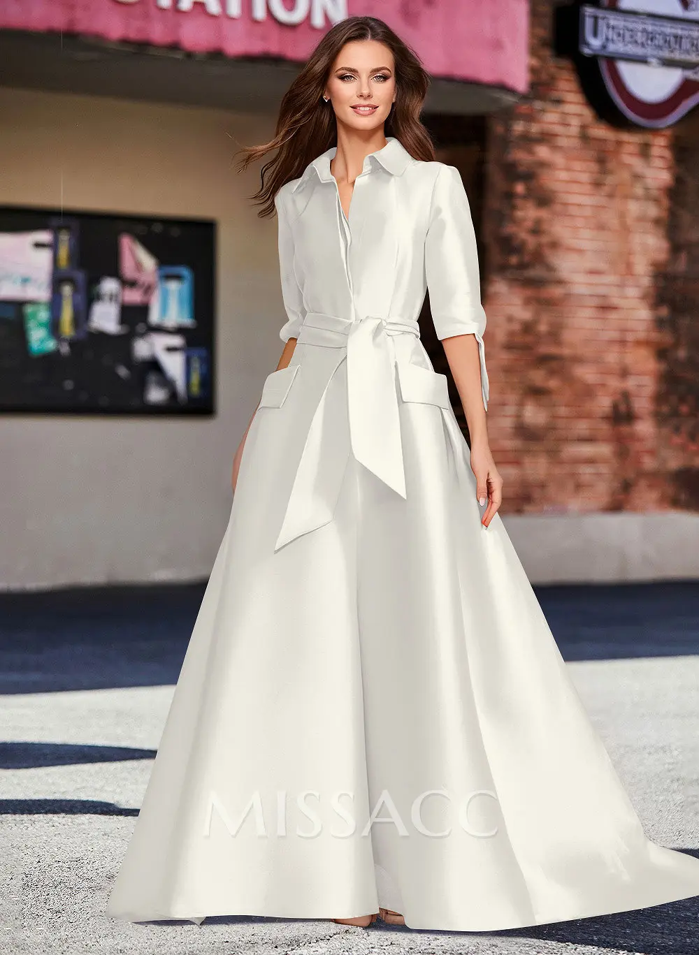 Missacc Home Try-on Ivory Mother Of The Bride Dresses A-Line V-Neck 1/2 Sleeves Satin Mother Of The Bride Dresses With Sash Missacc Home Try-on Ivory Mother Of The Bride Dresses A-Line V-Neck 1/2 Sleeves Satin Mother Of The Bride Dresses With Sash
