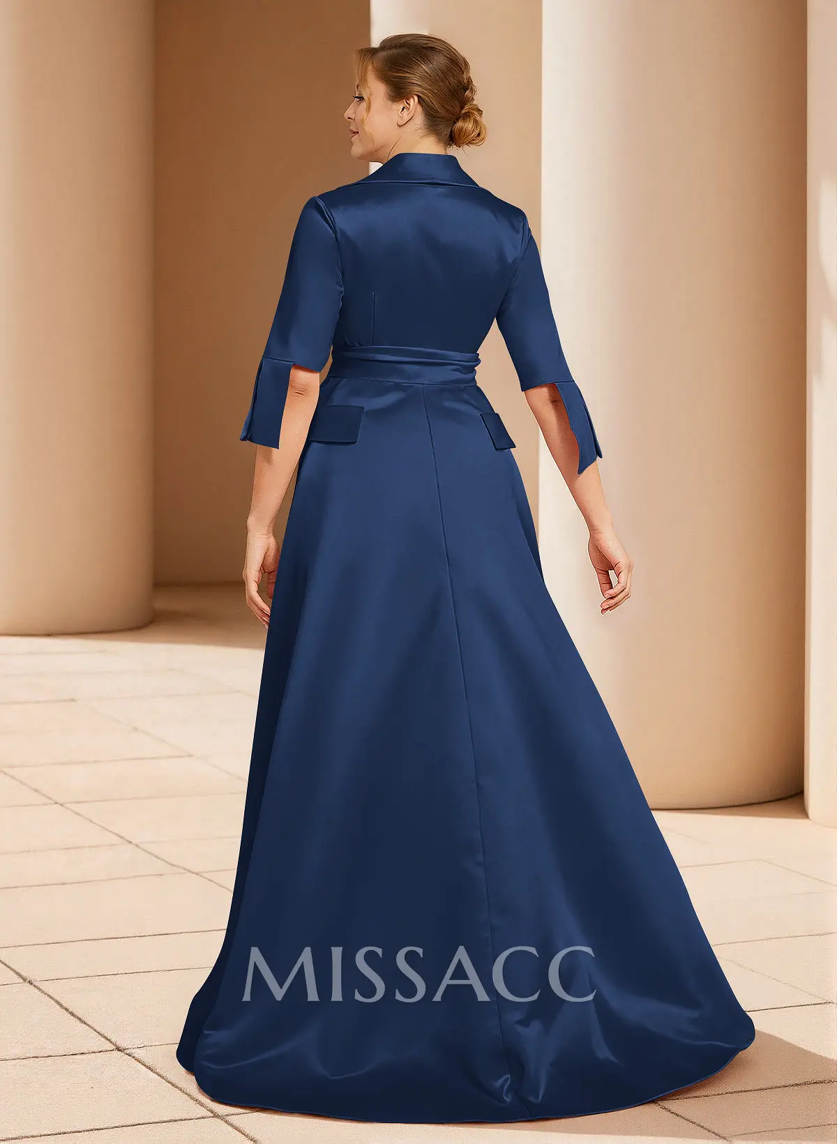 A-Line V-Neck 1/2 Sleeves Satin Mother Of The Bride Dresses With