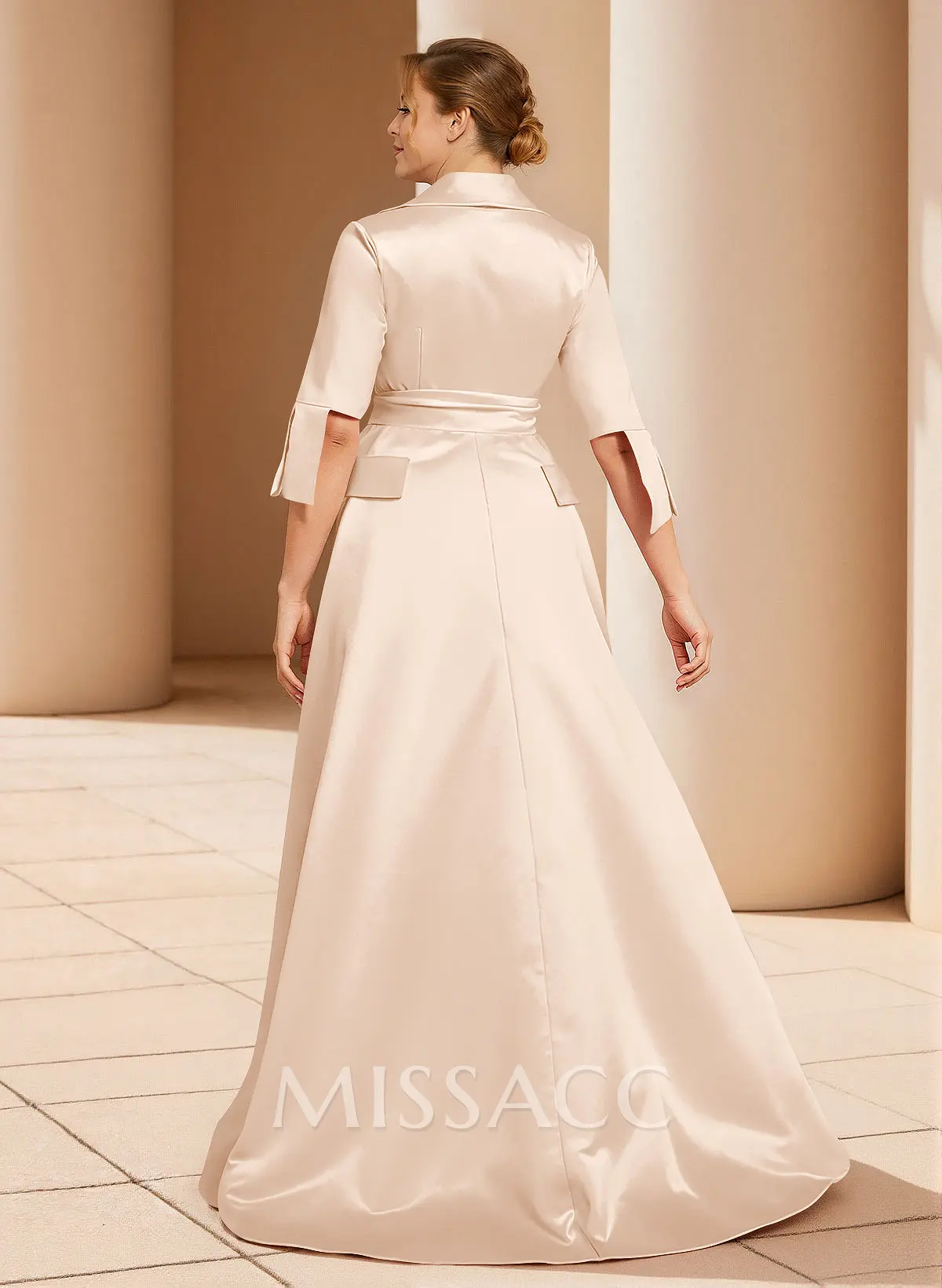 A-Line V-Neck 1/2 Sleeves Satin Mother Of The Bride Dresses With