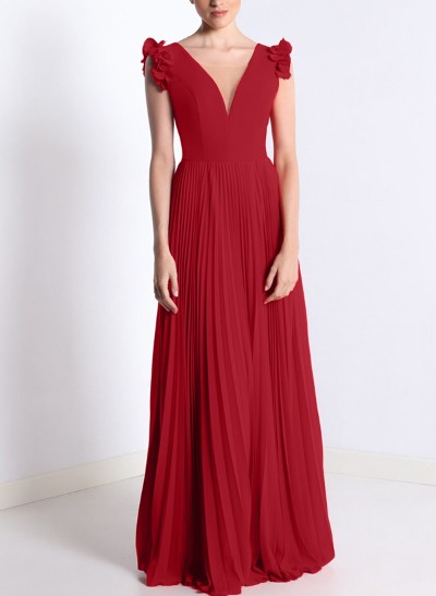 A-Line V-Neck Sleeveless Chiffon Mother Of The Bride Dresses With Ruffle