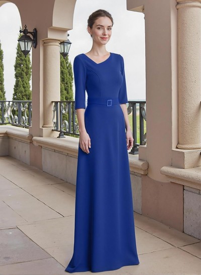 A-Line V-Neck 3/4 Sleeves Elastic Satin Mother Of The Bride Dresses