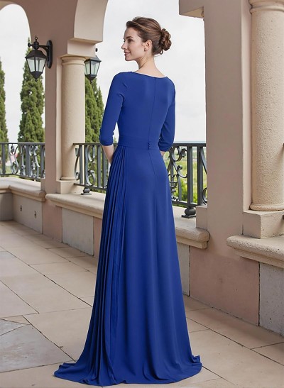 A-Line V-Neck 3/4 Sleeves Elastic Satin Mother Of The Bride Dresses