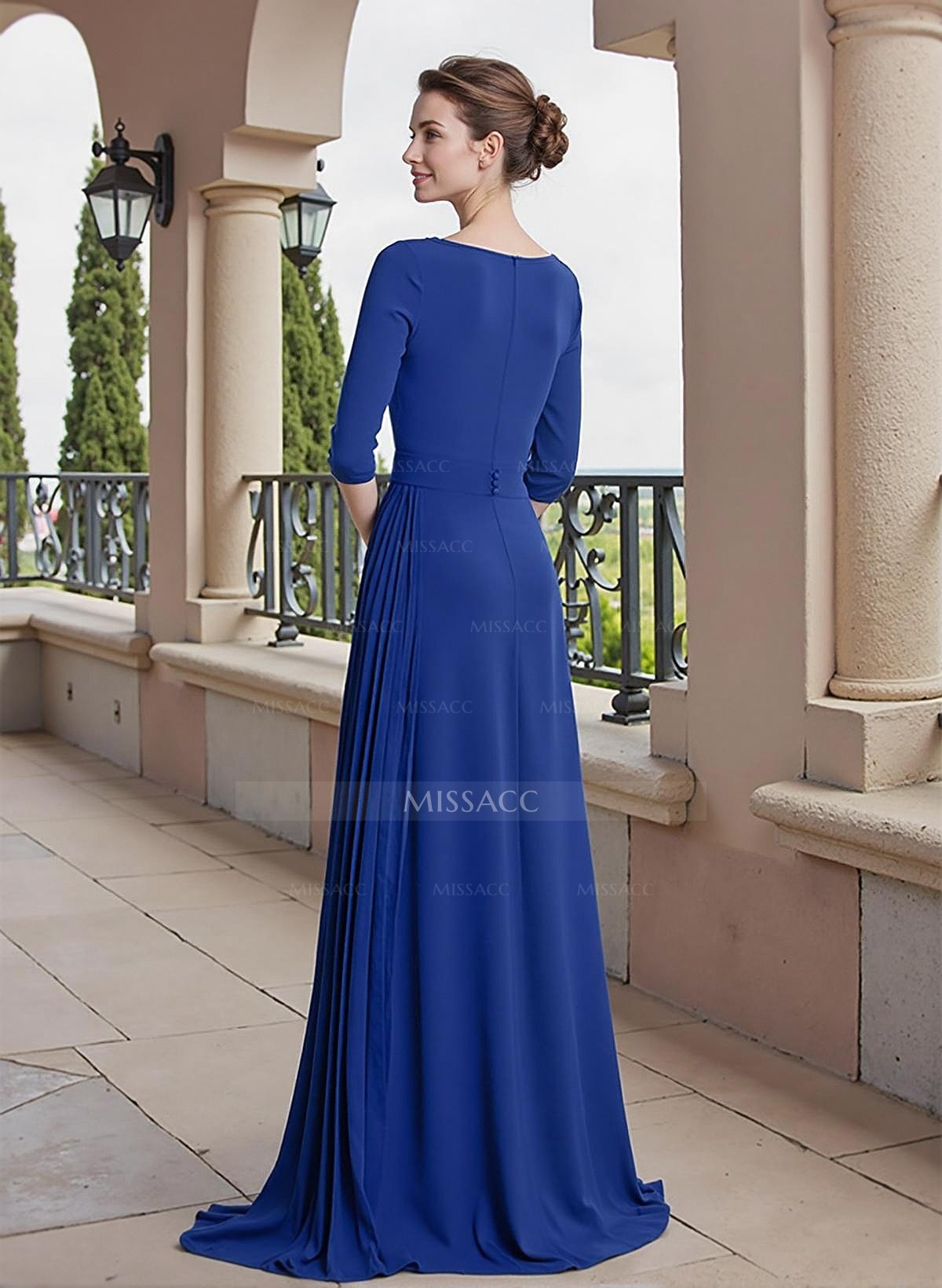 A-Line V-Neck 3/4 Sleeves Elastic Satin Mother Of The Bride Dresses