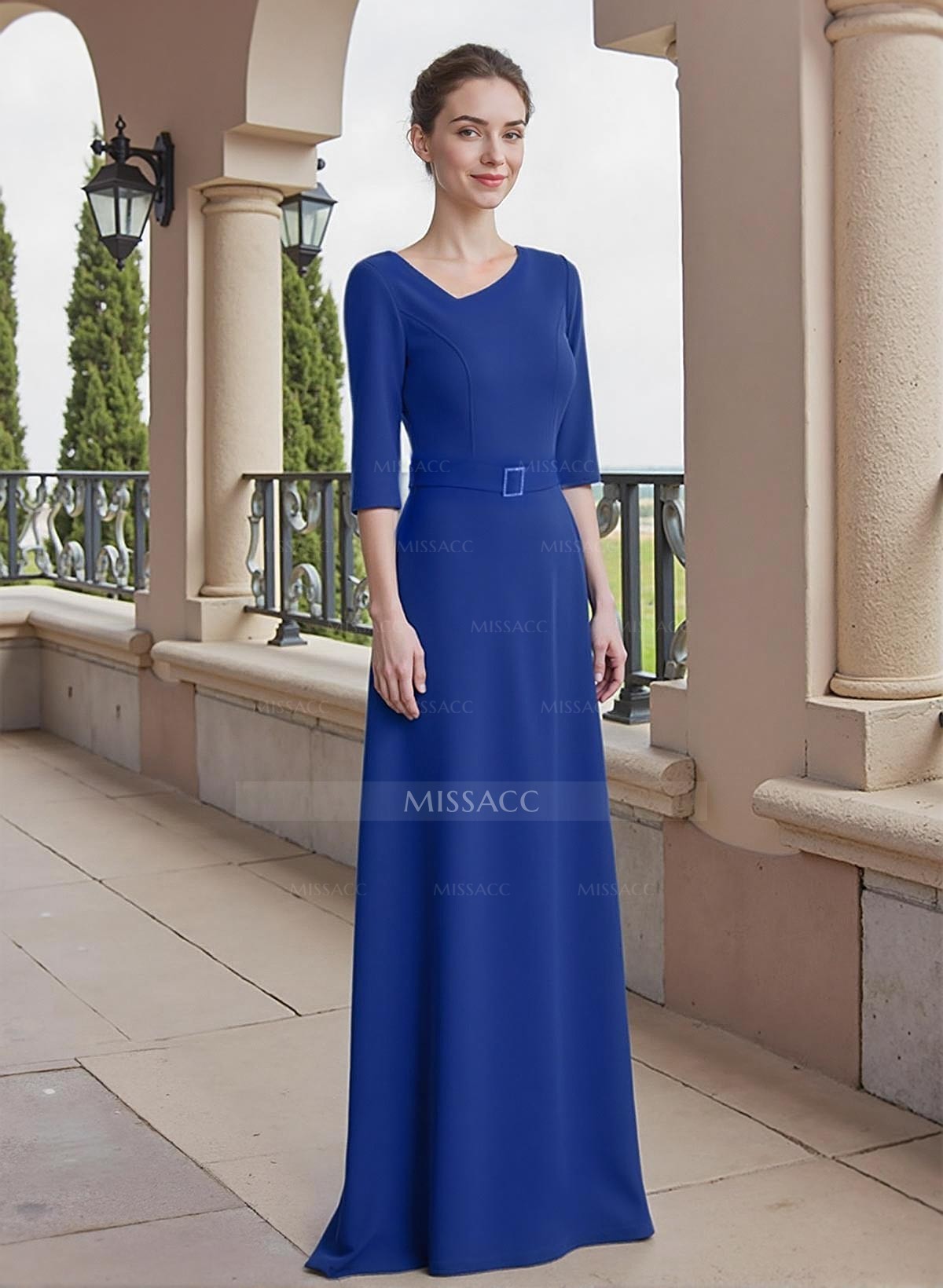 A-Line V-Neck 3/4 Sleeves Elastic Satin Mother Of The Bride Dresses