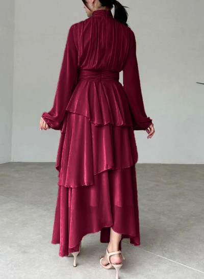 A-Line High Neck Chiffon Mother Of The Bride Dresses With Cascading Ruffles