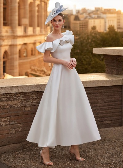 A-Line One-Shoulder Sleeveless Satin Mother Of The Bride Dresses With Ruffle