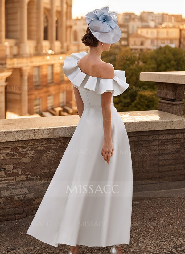 A-Line Asymmetrical Sleeveless Ankle-Length Satin Mother Of The Bride Dresses With Ruffle