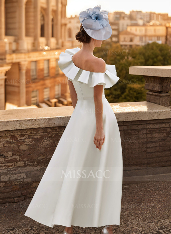A-Line Asymmetrical Sleeveless Ankle-Length Satin Mother Of The Bride Dresses With Ruffle
