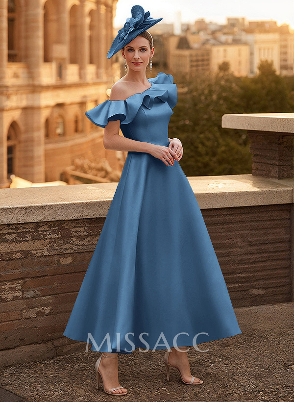 A-Line Asymmetrical Sleeveless Ankle-Length Satin Mother Of The Bride Dresses With Ruffle