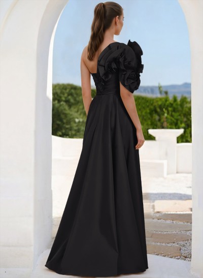 One-Shoulder Cascading Ruffles Mother Of The Bride Dresses With Split Front