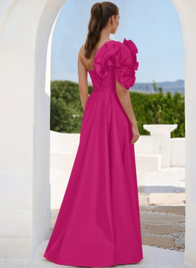 One-Shoulder Cascading Ruffles Mother Of The Bride Dresses With Split Front