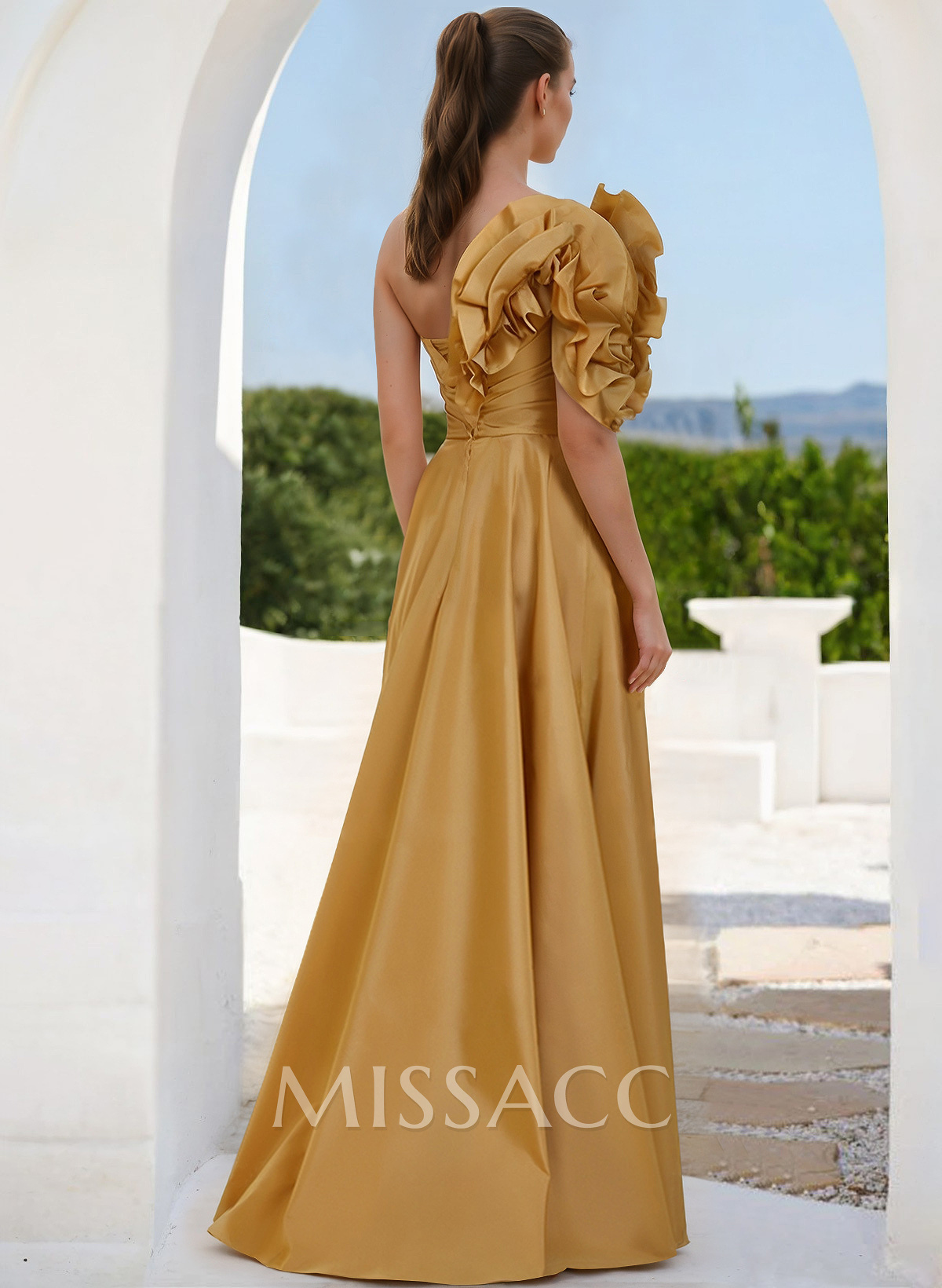 One-Shoulder Cascading Ruffles Mother Of The Bride Dresses With Split Front One-Shoulder Cascading Ruffles Mother Of The Bride Dresses With Split Front