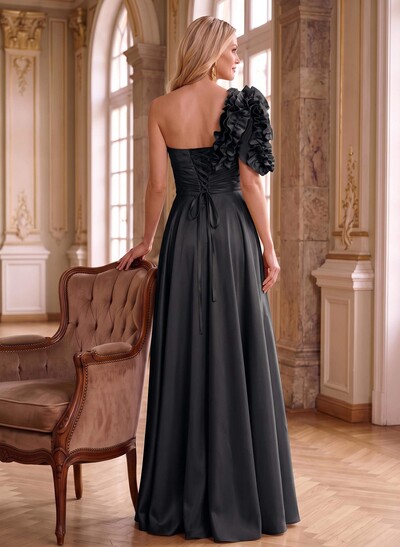 One-Shoulder Cascading Ruffles Mother Of The Bride Dresses With Split Front