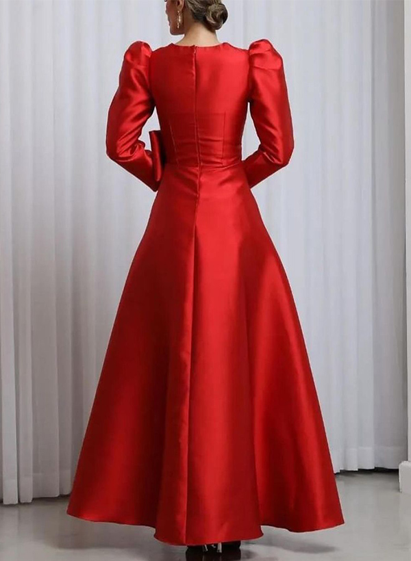 A-Line V-Neck Long Sleeves Silk Like Satin Mother Of The Bride Dresses With Bow(s)