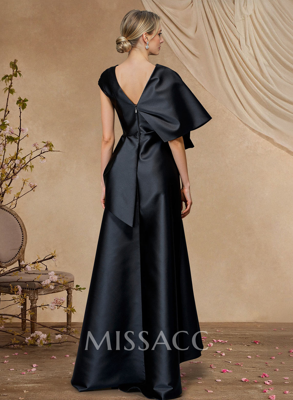 A-Line V-Neck Sleeveless Asymmetrical Length Satin Mother Of The Bride Dresses With Bow(s)