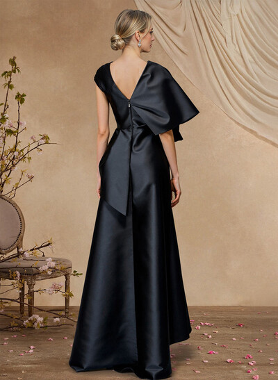A-Line V-Neck Sleeveless Asymmetrical Length Satin Mother Of The Bride Dresses With Bow(s)