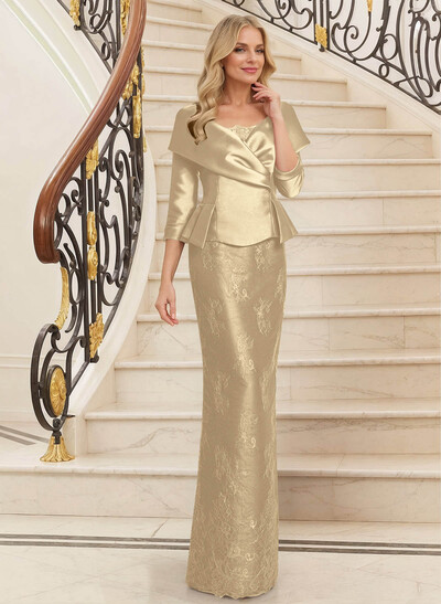 Sheath/Column Scoop Neck 3/4 Sleeves Satin Mother Of The Bride Dresses
