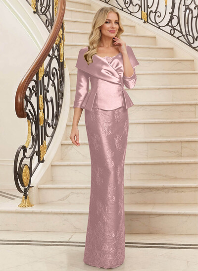 Sheath/Column Scoop Neck 3/4 Sleeves Satin Mother Of The Bride Dresses