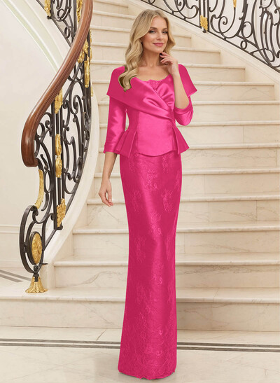 Sheath/Column Scoop Neck 3/4 Sleeves Satin Mother Of The Bride Dresses