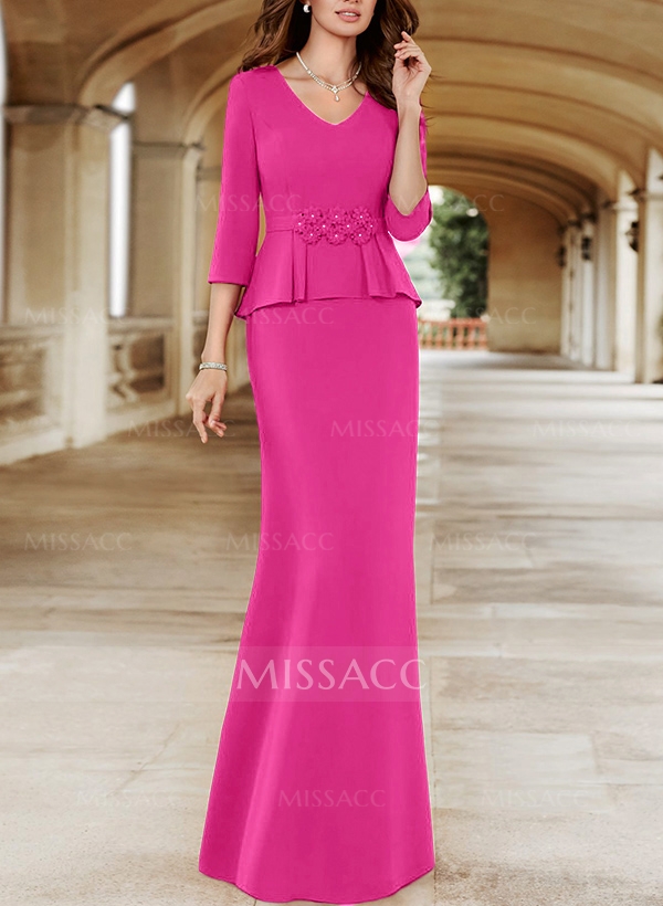Sheath/Column Elastic Satin Mother Of The Bride Dresses With Cascading Ruffles