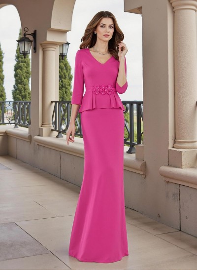 Sheath/Column Elastic Satin Mother Of The Bride Dresses With Cascading Ruffles