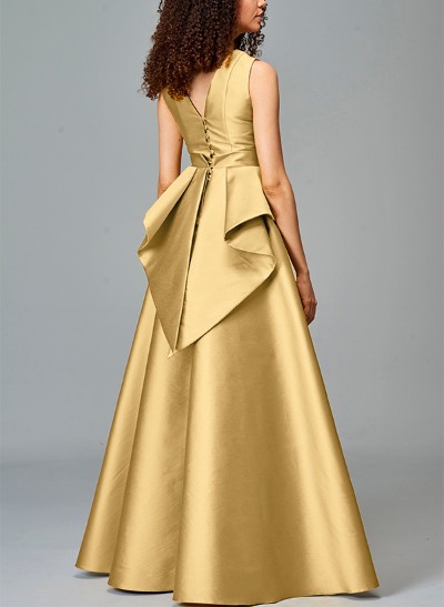A-Line V-Neck Sleeveless Satin Mother Of The Bride Dresses With High Split