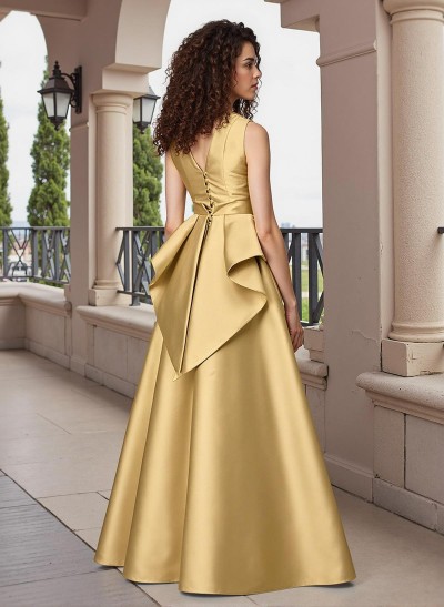 A-Line V-Neck Sleeveless Satin Mother Of The Bride Dresses With High Split