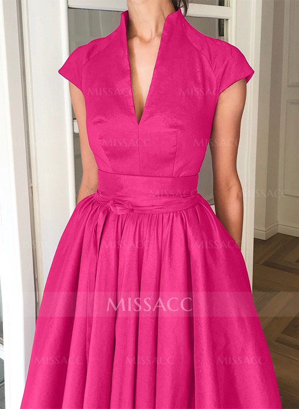 A-Line V-Neck Short Sleeves Floor-Length Satin Mother Of The Bride Dresses