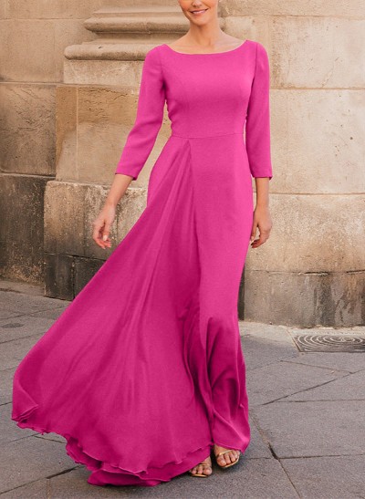 A-Line Scoop Neck 3/4 Sleeves Elastic Satin Mother Of The Bride Dresses