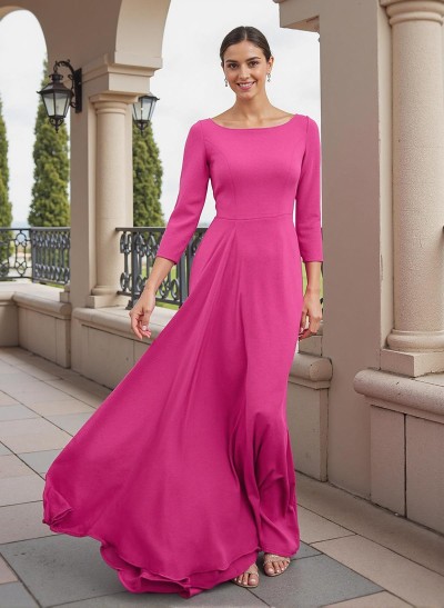 A-Line Scoop Neck 3/4 Sleeves Elastic Satin Mother Of The Bride Dresses