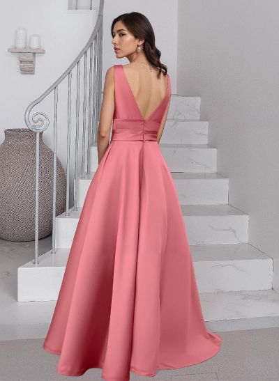 A-Line V-Neck Sleeveless Floor-Length Satin Mother Of The Bride Dresses